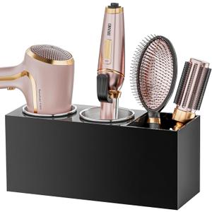 Hair Tool Organizer Acrylic: Hair Dryer Holder Wall Mount - Blow Dryer Holder Cabinet Door - Bathroom Countertop Organizer for Curling Iron Hot Styling Tools Flat Iron - Black