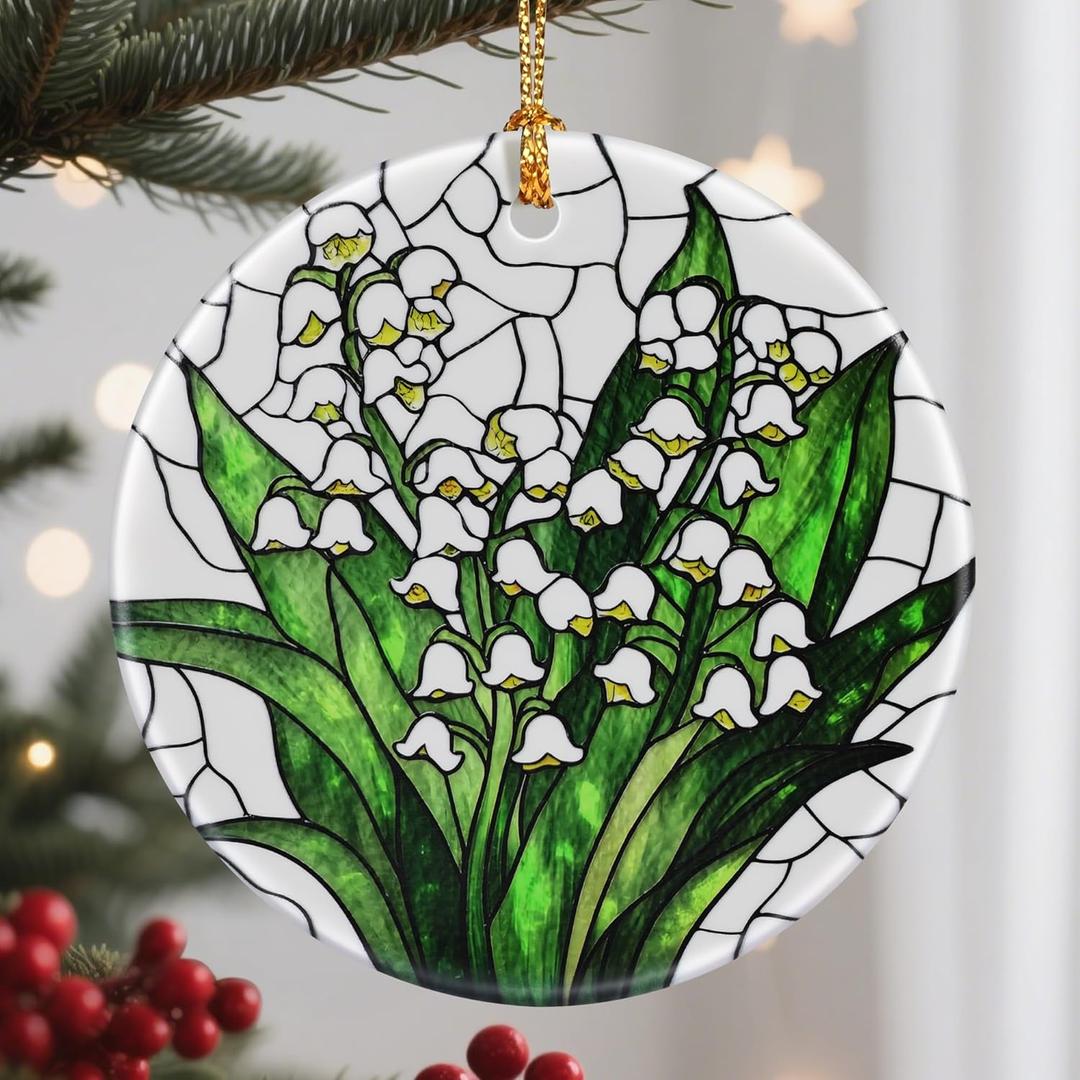2 x Flower Hanging Ornament, Christmas Ornaments, Xmas Decorations for Tree, Ornaments for Christmas Tree, Holiday Ornament, Flower Themed Gifts, Holiday Party Gifts, Xmas Gift Ideas - Lily of The Valley