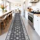 Hallway Washable Runner Rug - 3x16' Kitchen Rugs Entryway Rug Runner Vintage Soft Floor Mat Non Slip Indoor Farmhouse Carpet for Bathroom Living Room Bedroom (3' X 16', Black)
