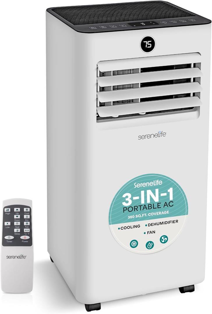 SereneLife 8000 BTU Portable Air Conditioner, Small AC Unit with Dehumidifier and Fan, Mini AC Unit with 350 Sq. Ft. Coverage, Timer Settings Up to 24 Hours and Window Mount Kit for Room