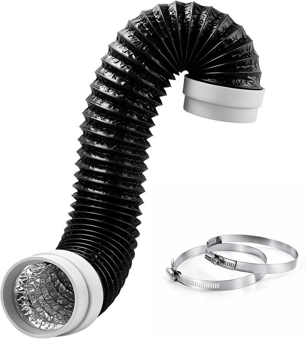 4 Inch Dryer Vent Hose, Heavy Duty Flexible Dryer Exhaust Duct Tube 8Feet for Tight Space, Extra Thick Aluminum foil Ducting Kit with 2 Hose Clamps (4 Inch 4.92Feet)