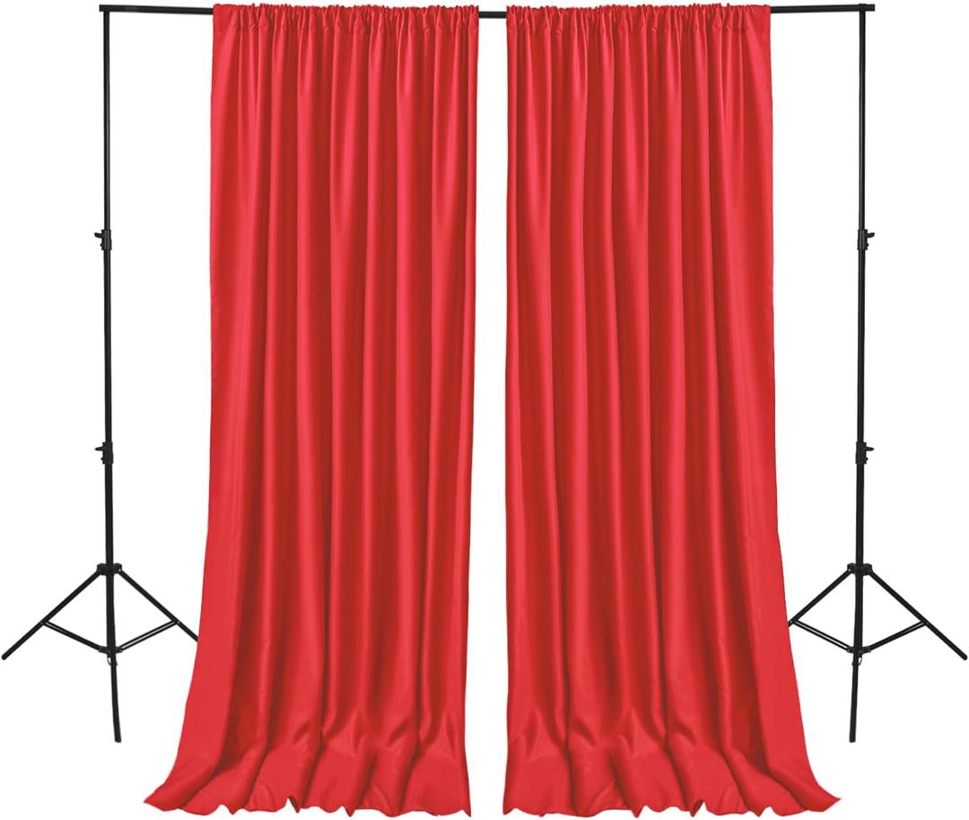 Hiasan Red Backdrop Curtains for Parties, Polyester Photography Backdrop Drapes for Family Gatherings, Wedding Decorations, 5ftx10ft, Set of 2 Panels