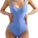 Quinsen Women Sexy Scoop Neck Thong Bodysuit Backless Cami Bodysuit Top, Size M