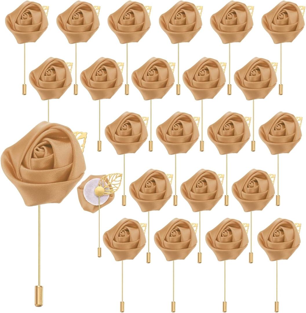 uxcell 24pcs Champagne Rose Boutonnieres Flower Buttonholes Pocket Boutonnieres Pins for Wedding Ceremony Anniversary Prom Formal Dinner Party
