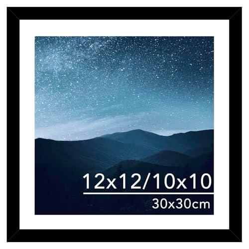 JCJMY 12x12 Picture Frame with Mat for 30 x 30cm Diamond Art Painting, Display Photo 10x10 or 12 x 12 Without Mat, Wall Hanging Large Frame with Plexiglass, Black