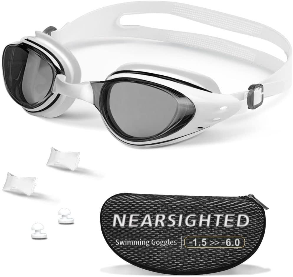 Nearsighted Swimming Goggles Polarized Anti-Fog No Leaking Shortsighted Swim Goggles for Women Men Kids Adults (-2.5, Smoke White)