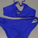ZAFUL Women's Tie Back Padded High Cut Bralette Bikini Set Two Piece Swimsuit (Medium, 1-royal Blue93)