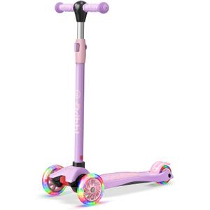 Dribbl 3-Wheel Kids Scooter - Lean-to-Steer Technology, Adjustable Height Handlebar, Wide Anti-Slip Deck, Scooter for Boys & Girls Ages 3+, Child Safety Approved, Support Riders Up to 165 lbs, Purple