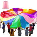 Play Parachute, Large Rainbow Parachute with Handles Multicolored Toy Tent Cooperative Group Play Games for Indoor Outdoor Playground Activities