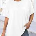 Women's Summer T Shirts Loose Fit Soild Color Basic Flowy Tops Trendy Casual Crewneck Short Sleeve Blouses (White,3X-Large)