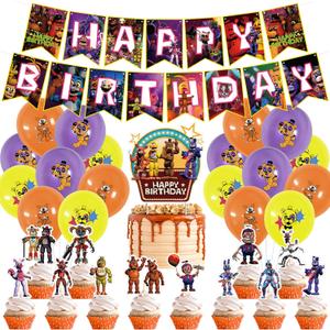 Freddy's Birthday Party Decorations, 5 Nights Decorations include Banner,Cake Toppers, Balloons for Kids Baby Shower Birthday Party Supplies (Purple)