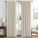 MIULEE 100% Blackout Linen Curtains for Bedroom, Cream Solid Luxury Decor Thermal Insulation Room Darkening Drapes for Living Room Nursery Back Tab Rod Pocket 42 x 84 Inches, 2 Panels
