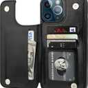 ONETOP Compatible with iPhone 13 Pro Max Wallet Case with Card Holder,PU Leather Kickstand Card Slots Case, Double Magnetic Clasp and Durable Shockproof Cover 6.7 Inch(Black)
