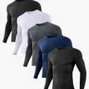 Dalavch 1/5 Pack Men’s Compression Shirts Long Sleeve Athletic Workout Rash Guard Gym Active Sports Undershirt Base Layer Top Large