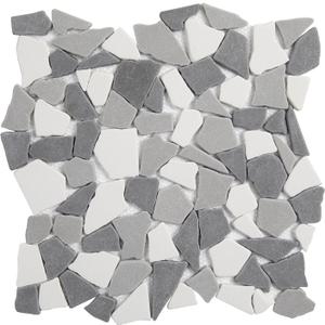 Pebble Tile for Shower Floor, Grey with White Geometric Pebble Mosaic Backsplash for Kitchen Bathroom Wall and Floor, 5 Sheets