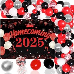 Kreatwow Homecoming Party Decorations Black and Red Homecoming 2025 Backdrop Welcome Home Decoration Balloon Garland Back to School Hoco Dance Party Supply for First Day of School