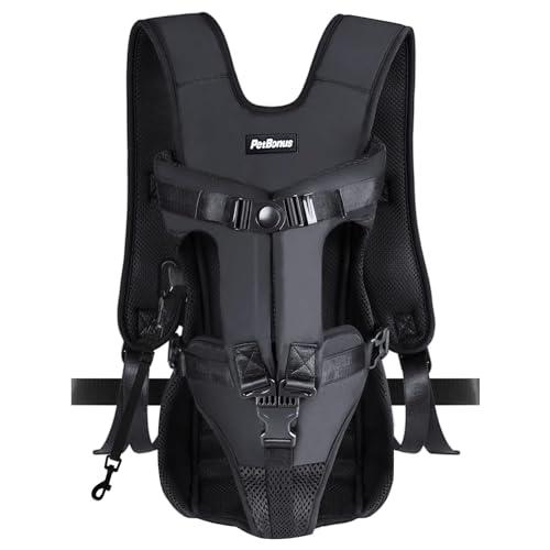 PetBonus Pet Front Dog Carrier Backpacks, Adjustable Pet Backpack, Legs Out Easy-fit Puppy Chest Carrier for Medium Small Dogs, Hands Free for Hiking, Cycling (Black, M)