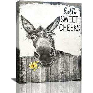Tijuboni Donkey Bathroom Decor Wall Art, Funny Bathroom Pictures and Signs, Donkey Canvas Print Poster, Farmhouse Animal Painting Framed Artwork for Toilet Bedroom 16"x24"