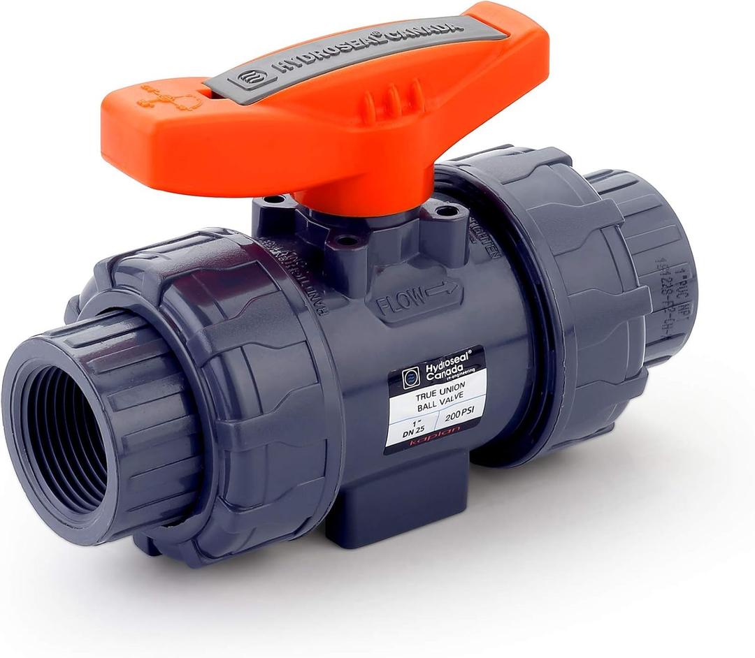 HYDROSEAL Kaplan 1 PVC True Union Ball Valve Threaded (NPT) with Full Port, ASTM F1970, EPDM O-Rings and Reversible PTFE Seats (1'')