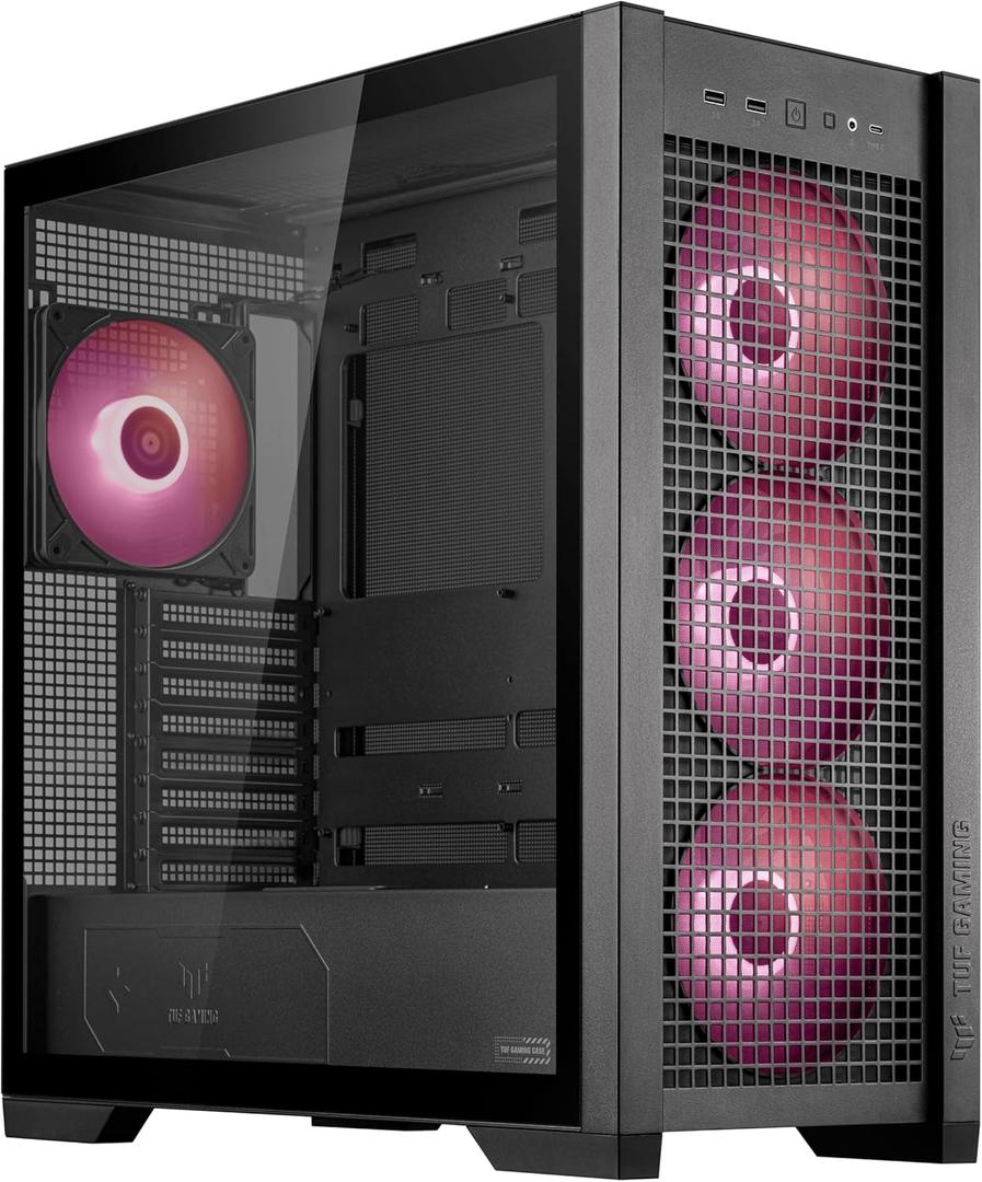 ASUS TUF Gaming GT302 ARGB ATX Mid-Tower Case Four 140 x 28 mm ARGB Fans for high Airflow and Static Pressure, Interchangeable Side Panel, Detachable top Panel, Hidden-Connector Motherboard Support