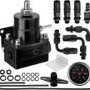 Adjustable EFI Fuel Pressure Regulator Kit with Bypass Return, 0-100 PSI Gauge, 6AN Fittings and PTFE Braided Hose Compatible with Gasoline, E85, Ethanol & Methanol Fuels