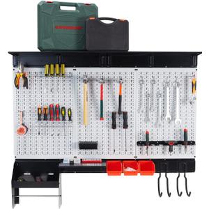 Ultrawall Peboard Storage Organizer, 48x36 inch Pegboard Wall Organizer, Metal Garage Peg Board with Toolboard, Utility Hooks, Overhead Shelf, 105pcs