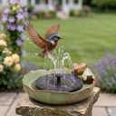 Solar Hummingbird Fountain,Ceramic Birdbath Bowl Water for Outdoor, Solar Powered Ground Bird Feeders and birdbath for Outdoors, Tabletop, Deck, Balcony Patio, Lawn,Yard Garden Decor