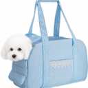Dog Carrier Tote Bag, Foldable Soft Sided Breathable Mesh Lightweight Travel Handbag with Padded Handles, Lace Decor Portable Pet Purse for Small Puppy Kitten Cat Up to 15 Lbs (Blue)