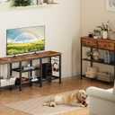 Furologee TV Stand for TVs up to 55 Inch, Entertainment Center with Open Storage Shelves, Media Console Table with Soundbar Shelf for Living Room, Bedroom, Rustic Brown