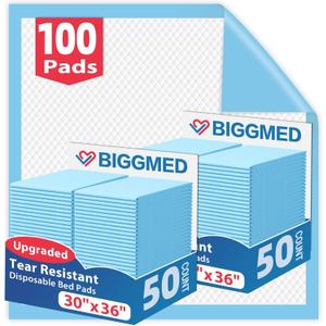 BIGGMED Tear-Resistant Disposable Bed Pads 30" x 36" 100 Count Absorbent Underpads, Chux Thicker Extra Large Incontinence Bed Pads, Pee Pads for Adults, Kids, Elderly, Pets