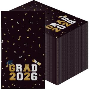 Graduation Napkins 2026 | 4X8" 100PCS Class of 2026 Dinner Napkins Disposable | Black Congrats Grad Napkins for Commencement Party Decorations, High School & College Graduation Party Supplies
