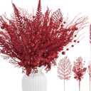 30 Pcs Artificial Christmas Tree Picks and Sprays Glitter Berry Stem Branches Holly Floral Picks Twigs Christmas Tree Ornaments for DIY Xmas Wreath Vase Filler Decorations(Red)