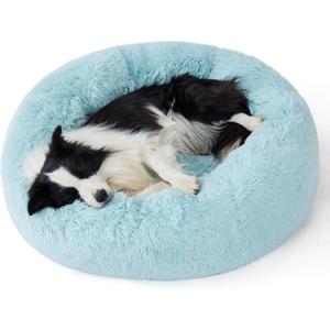 Bedsure Calming Dog Bed for Large Dogs - Donut Washable Large Pet Bed, 36 inches Anti-Slip Round Fluffy Plush Faux Fur Dog Bed, Fits up to 80 lbs Pets, Aqua Blue