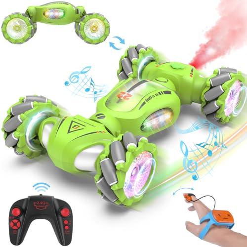 Fosgoit Gesture Sensing RC Stunt Car Toys Gifts for 6-8 8-12 Kids, 2.4Ghz 4WD Hand Controlled RC Car with Light & Music & Spray, Double-Sided 360° Rotating Birthday for Boys