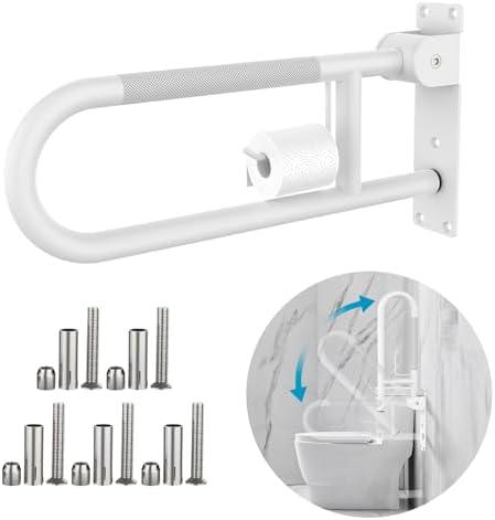 Amazon.com: Toilet Grab Bar 22.4 Inch Chrome, Munzong Anti-Slip Handicap Grab Bars with Paper Holder, Flip-Up Bathroom Safety Rails, Stainless Steel Knurled Support handrails for Seniors Elderly Disabled Pregnant : Health & Household
