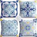 NIGHTWISH Outdoor Waterproof Pillow Covers 18x18 Set of 4 Boho Decorative Outdoor Throw Pillows Floral Cushion Cases for Patio Furniture Bench Couch Sunbrella