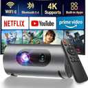 Smart Projector with WiFi and Bluetooth, Mini Projector Supports 4K 1080P, Portable Movie Projectors Built-in Apps, Compatible with HDMI/USB/Smartphone/TV Box/Laptop for Bedroom, Office, Outdoor Use
