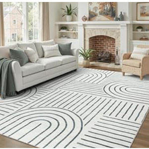 DCX Abstract Machine Washable 8x10 Rug, Gray Modern Accent Rug for Living Room, Soft Low Pile Non Slip Carpet, Kid & Pet Friendly Stain Resistant Rug for Bedroom Dining Room Office