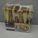 Plastic Cutlery Silverware Extra Heavyweight Disposable Flatware, Full Size Cutlery Combo, Gold Pebbled, 80 Forks, 40 Spoons, 40 Knifes, Value Pack 160 Count