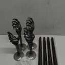 LemonRoad 4 Set Halloween Skull Taper Candle Holders with 4 Vampire Tears Black Candles Gothic Decor Candle Stick Holder Spooky Skeleton Hands Tealight Holder for Halloween Decoration Party Supplies