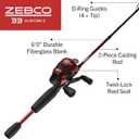 Zebco 33 Custom-Z Spincast Reel and 2-Piece Fishing Rod Combo, 6-Foot Fiberglass Rod with Split-Grip EVA Handle, Quickset Anti-Reverse Fishing Reel with Bite Alert