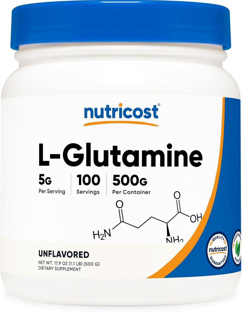 Nutricost L-Glutamine Powder (500 Grams) Unflavored - Gluten Free & Non-GMO, 100 Servings (1.1 Pound (Pack of 1)) Best By: 09/2025