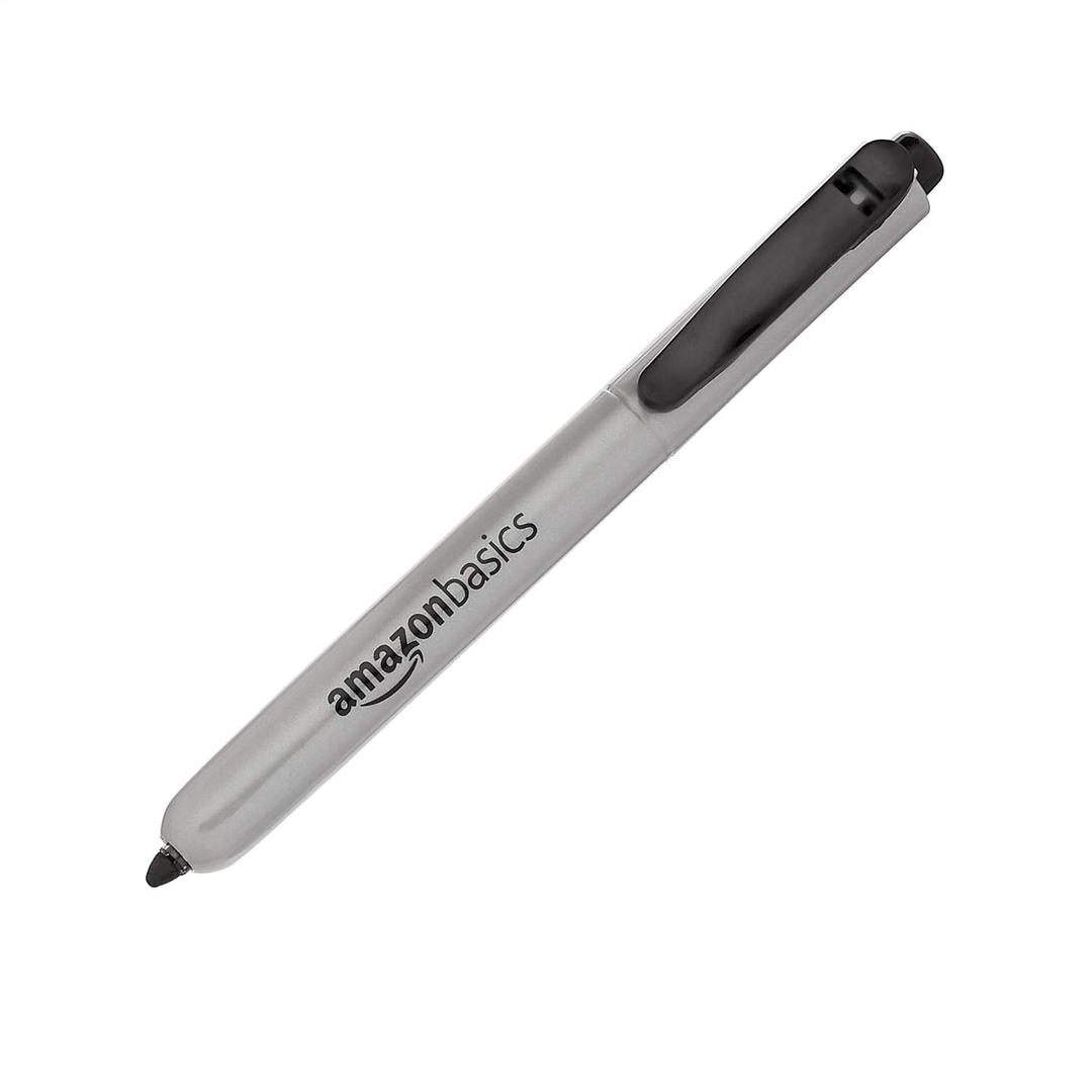 Amazon Basics Retractable Permanent Markers, Versatile Art Supplies for Home, School, and Office Use, 12 Count, Black