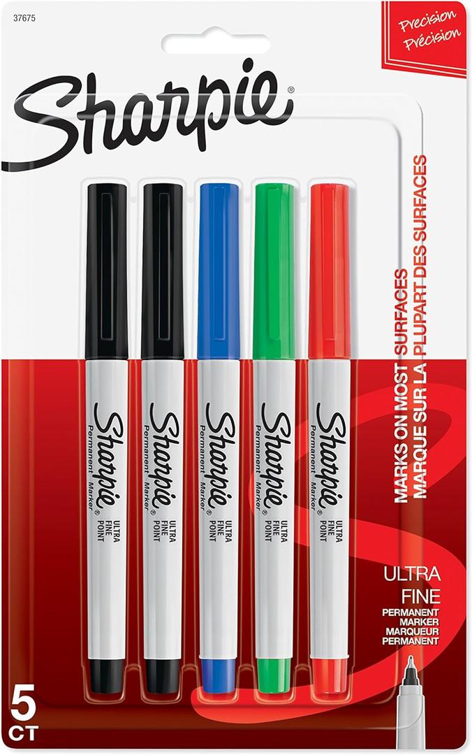 Sharpie 37675PP Permanent Markers, Ultra Fine Point, Assorted Colors, 5 Count, Pack of 4