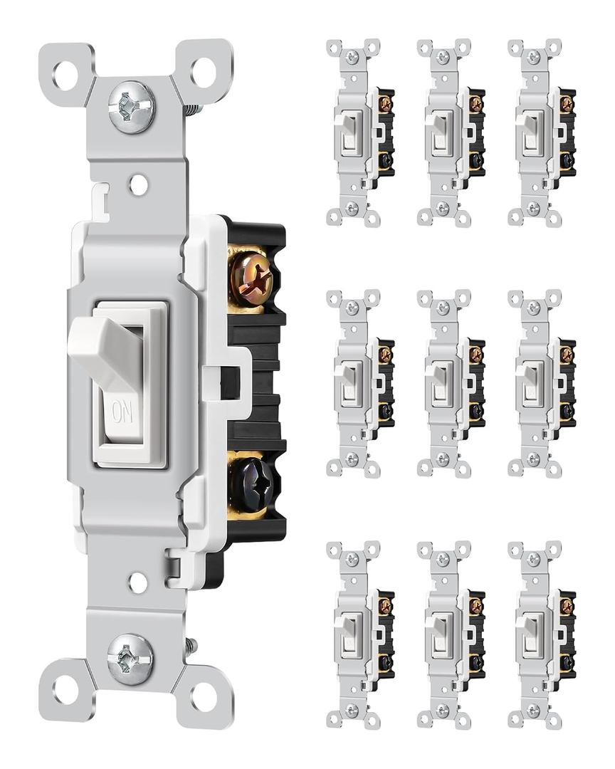 DEWENWILS 3 Way Toggle Light Switch, 120VAC 15A Heavy Duty Switch, Residential & Commercial Grade, Quickwire Push-in & Side Wired, UL Listed, White, 10 Pack
