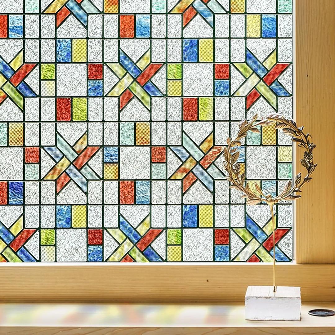 ADD.HERES Window Privacy Film, 3D Stained Glass Window Film, 23.6x35.4in