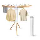 Step Up Tripod Octopus Laundry Drying Rack, Portable and Foldable, 16 Wooden Rods with 3 Legs, Indoor and Outdoor Use (Wood)