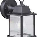 Classic Black Aluminum Wall Lamp Wet Location Outdoor Fixture, Die-Cast Aluminum & Tempered Glass, E26 Base (60W Max) for Porch, Garage, Garden (Single Pack