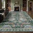 8x10 Area Rugs, Vintage Retro Soft Washable Rug, Non-Slip Low Pile Rugs for Living Room, Bedroom, Dining Room, Stain Resistant Home Decor Rug (Green)