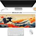 Extended Gaming Mouse Pad Anime Large Desk Pad with Non-Slip Base Full Keyboard Mat with Stitched Edges for Gaming and Office 31.5 x 11.8 inches (Watercolor Wave)